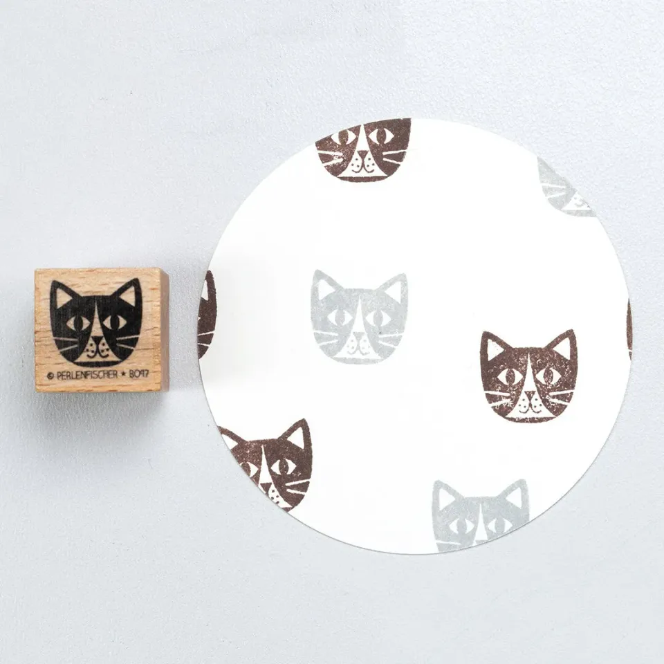 Perlenfischer Katzenkopf Holzstempel 16x17 mm Katze