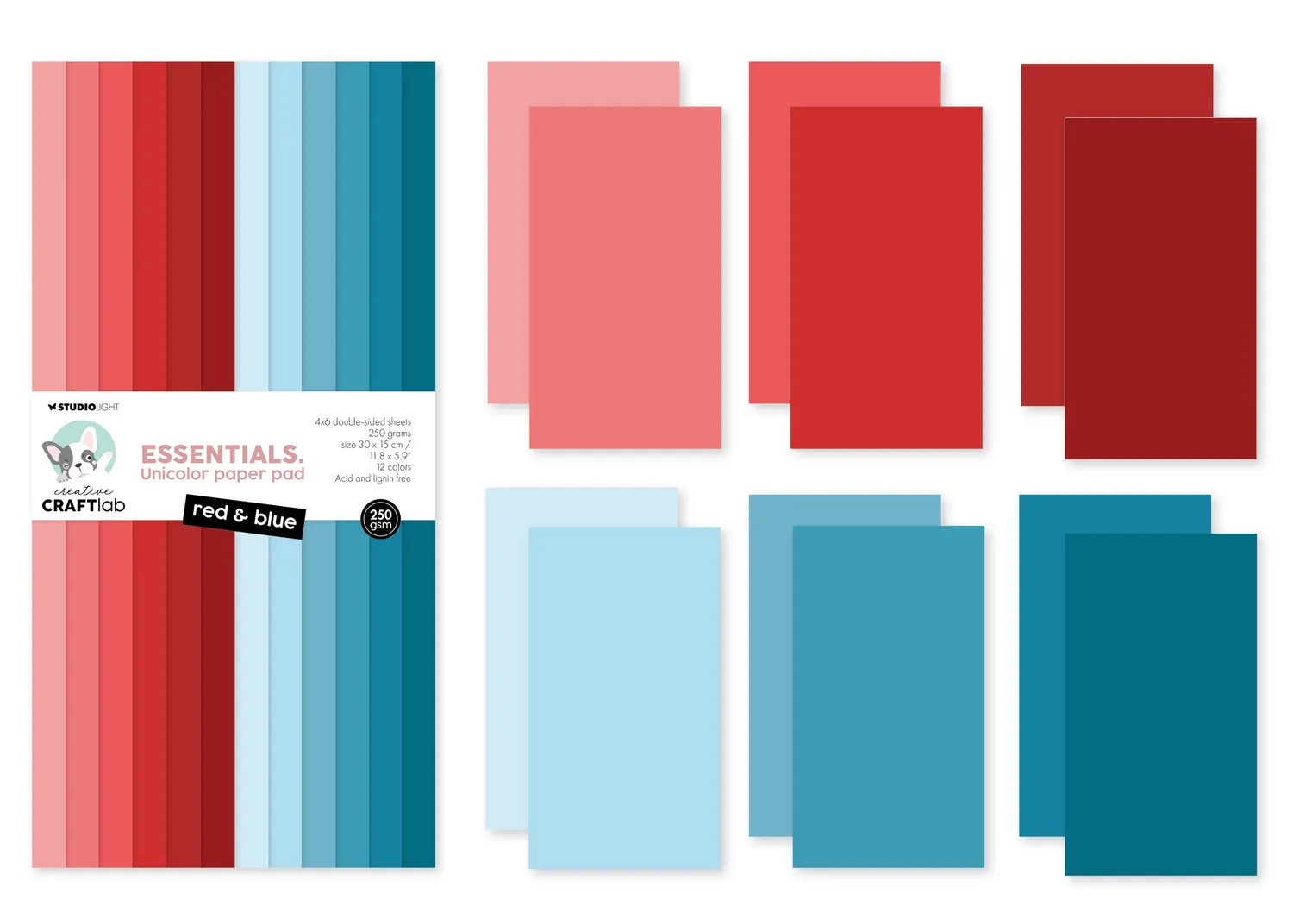 Creative Craftlab Essentials Unicolor Paper Pad Rot & Blau