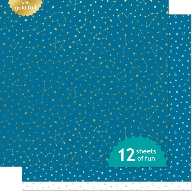 Lawn Fawn Twinkling Navy Designpapier 12x12 Goldfolie