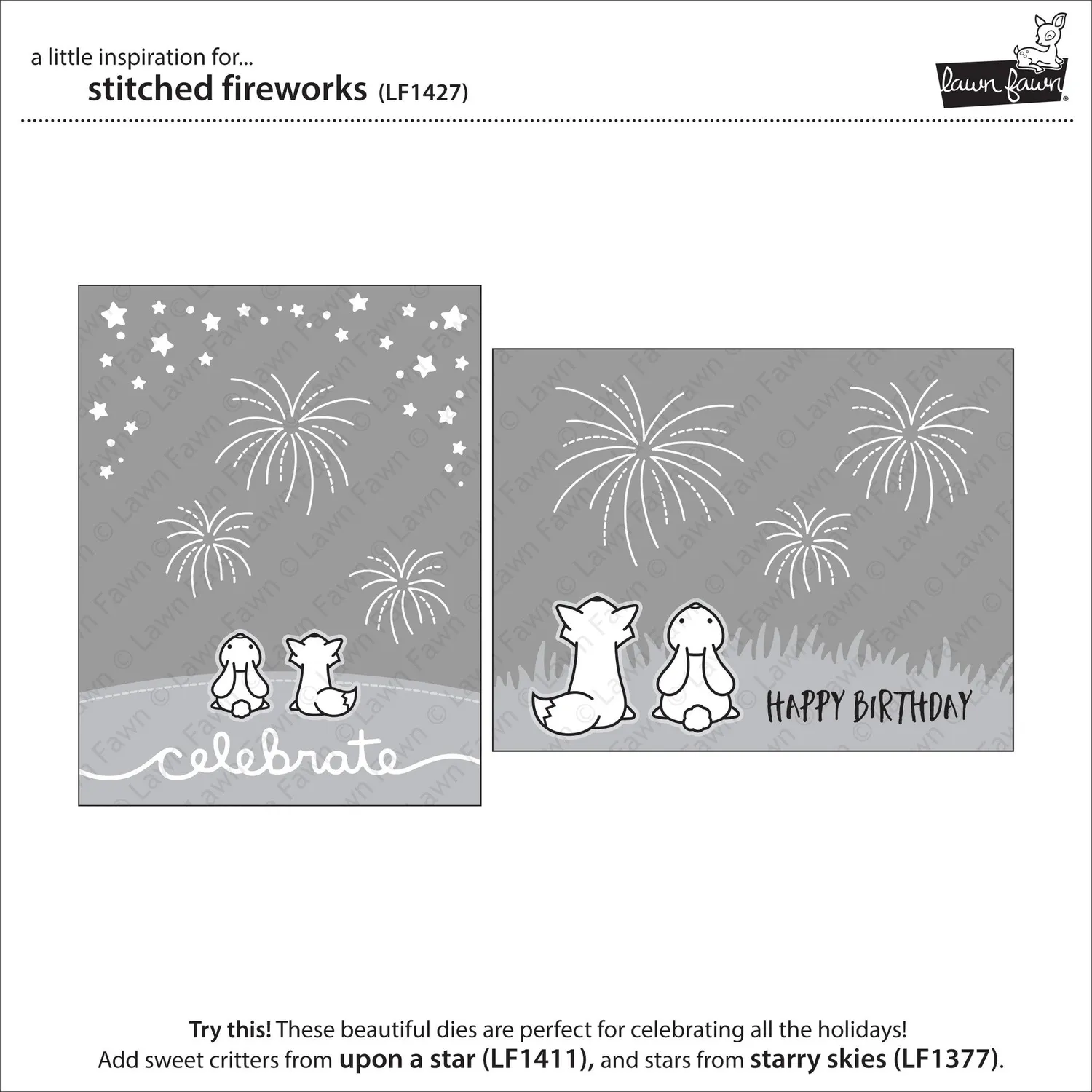 Lawn Fawn Stitched Fireworks Stanzschablone 3-tlg