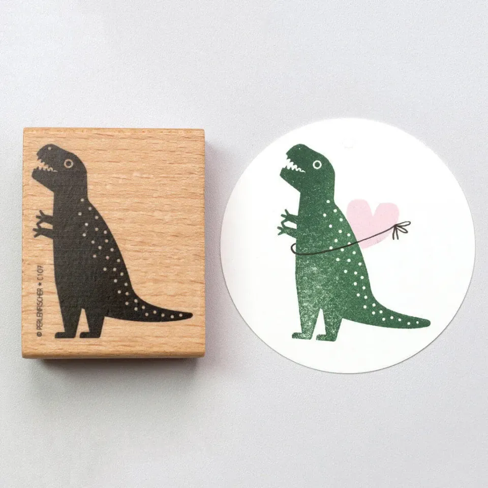 Perlenfischer T-Rex Stempel 57x47 mm Holz Dinosaurier