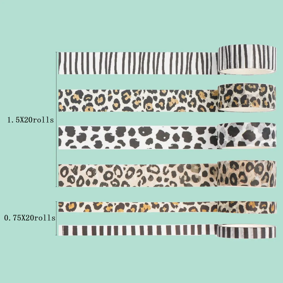 Ieebee Leopard Washi-Tape 40 Rollen Leo Tie-Dye Bunt