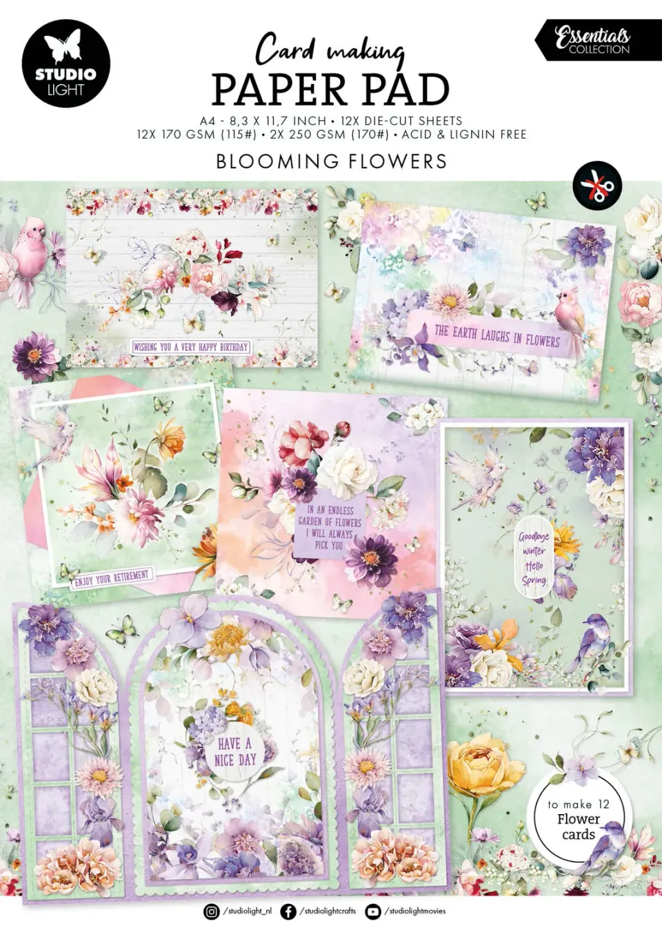 Studio Light Essentials Flowers Card Making Pad Papierblock 14 Blatt