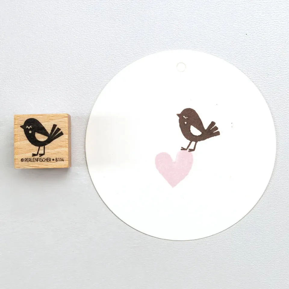 Perlenfischer Vogel mit Bäckchen Stempel 16x18 mm Tiermotiv