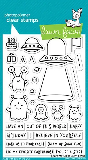 Lawn Fawn Beam Me Up Stempelset Weltraum Geburtstag