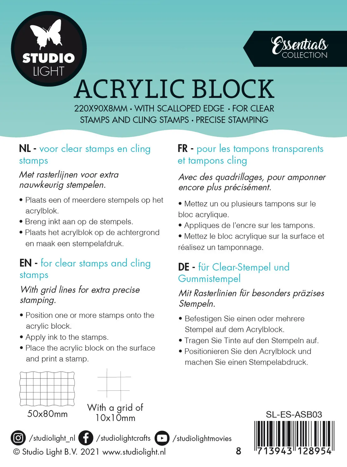 StudioLight Essentials Acryl Stempelblock 50x80x8mm Raster