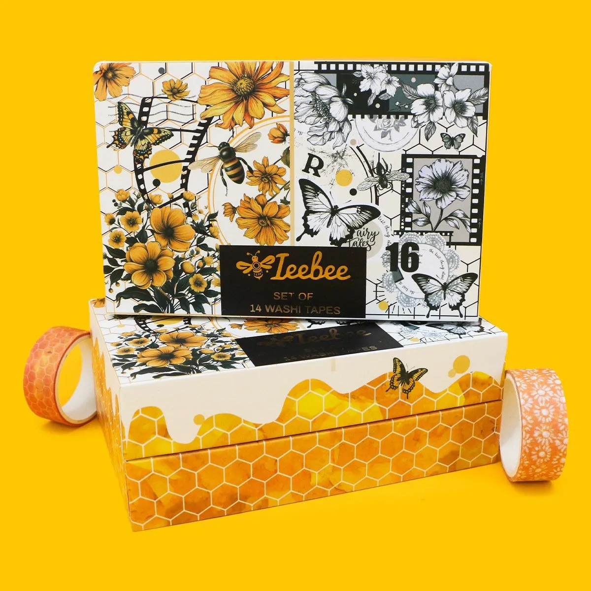 Ieebee Vintage Bee Washitape 14 Rollen Goldfolie Biene
