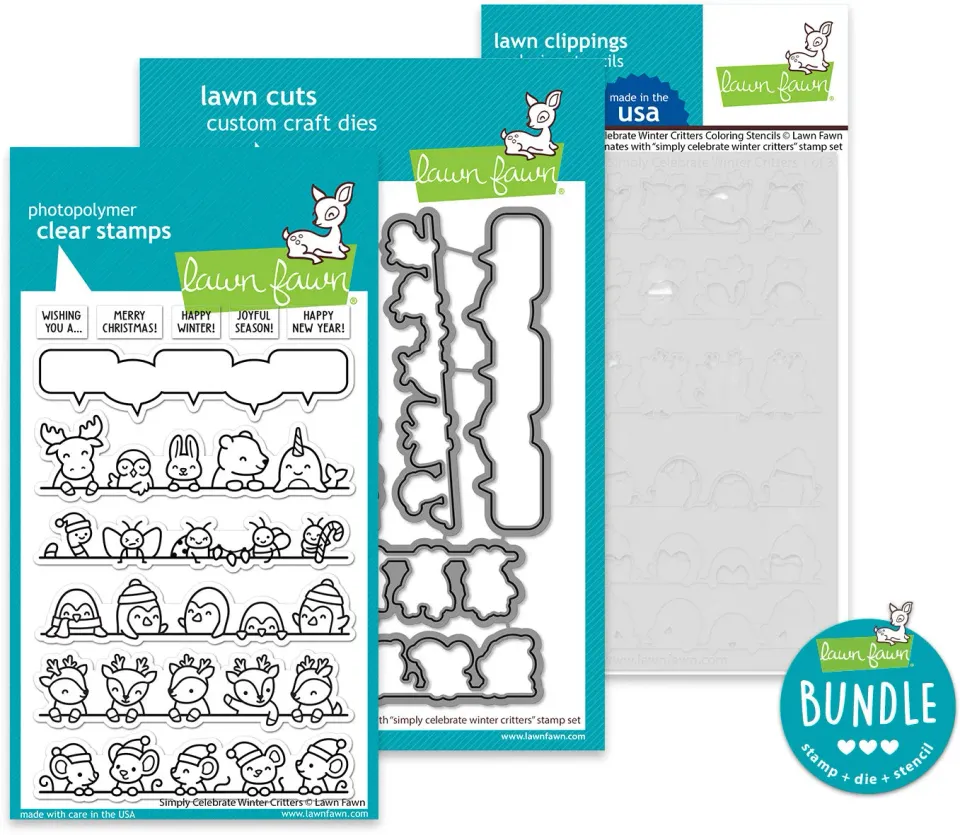 Lawn Fawn Simply Celebrate Winter Critters Bundle Stempel+Stanze