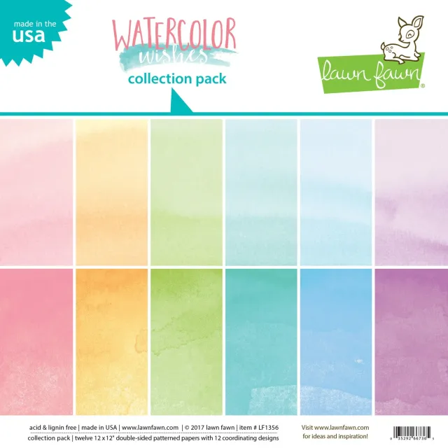 Lawn Fawn Watercolor Wishes Papier-Set 12 Bogen