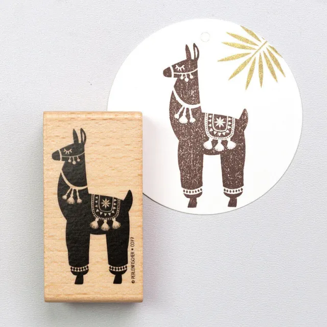 Perlenfischer Lama Stempel 63x32 mm Holz Boho Tiere