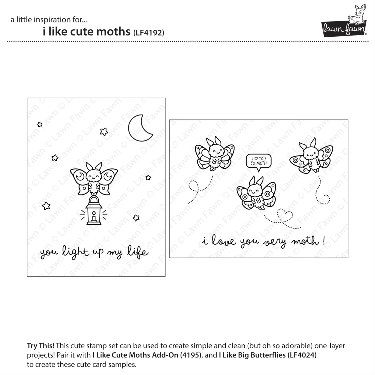 Lawn Fawn I Like Cute Moths Clear Stamps Motten