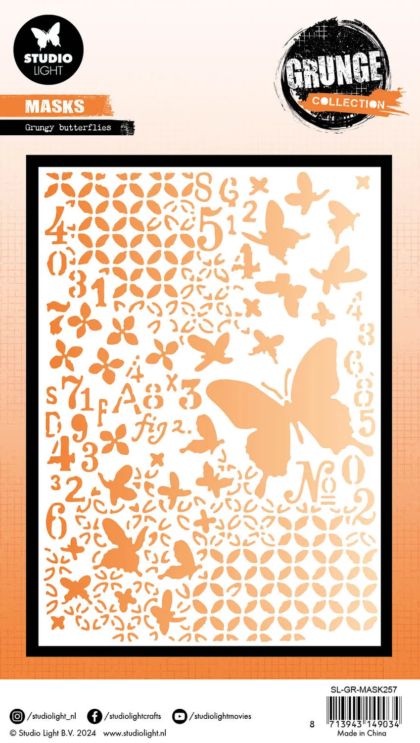 StudioLight Grunge Schablone Grunge Butterflies 150x210 mm