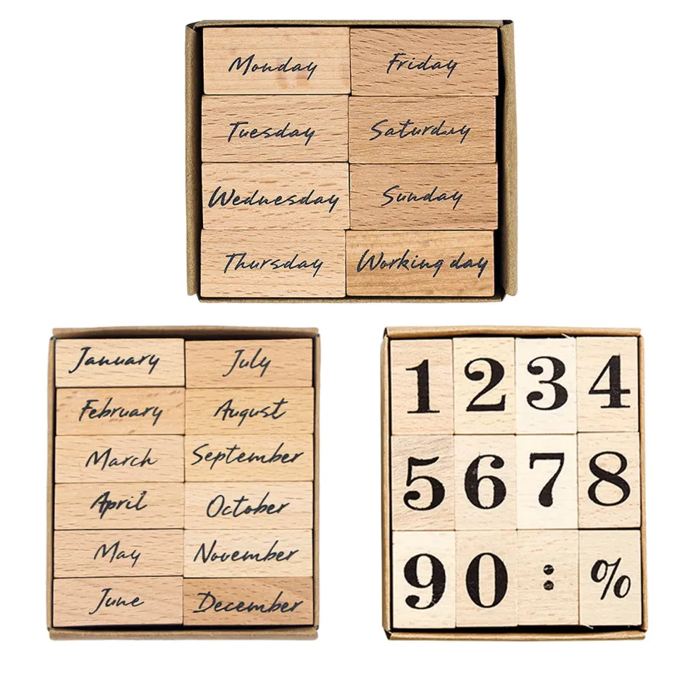 Ieebee Week and Month Stempel Holz 8 Stück Week Daten