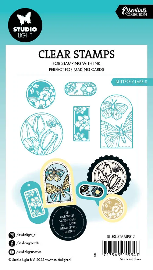 Studio Light Essentials Butterfly Labels Clear Stempel 74x105 mm