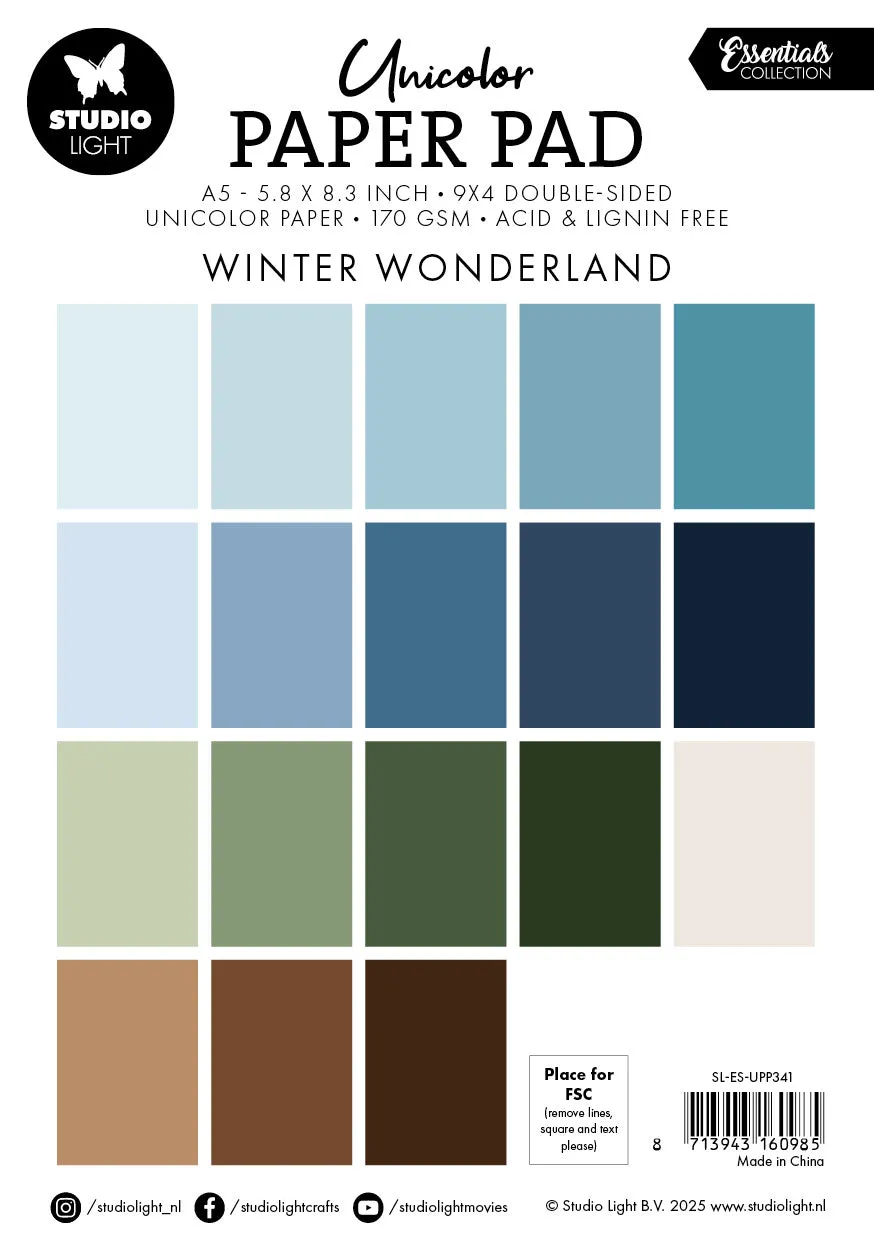 StudioLight Essentials Winter Wonderland Papierblock 36 Blatt Uni