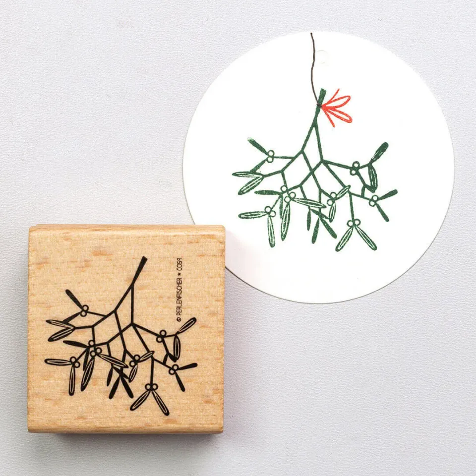 Perlenfischer Mistelzweig Stempel Holz 46x45 mm Weihnachten