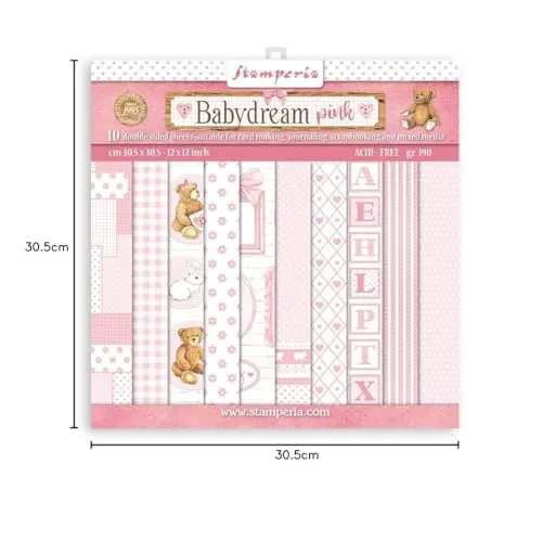 Stamperia BabyDream Pink Papierblock 30,5x30 10 Blatt