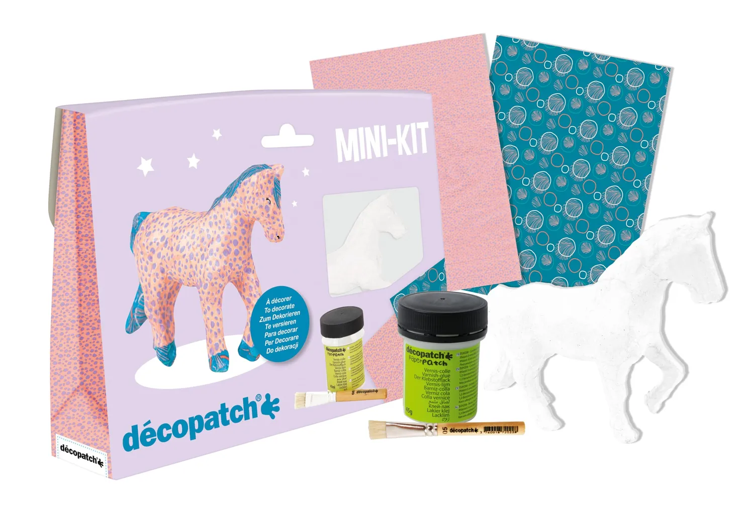 décopatch KIT010O Bastel Set Pferd Pappmaché rosa-lila