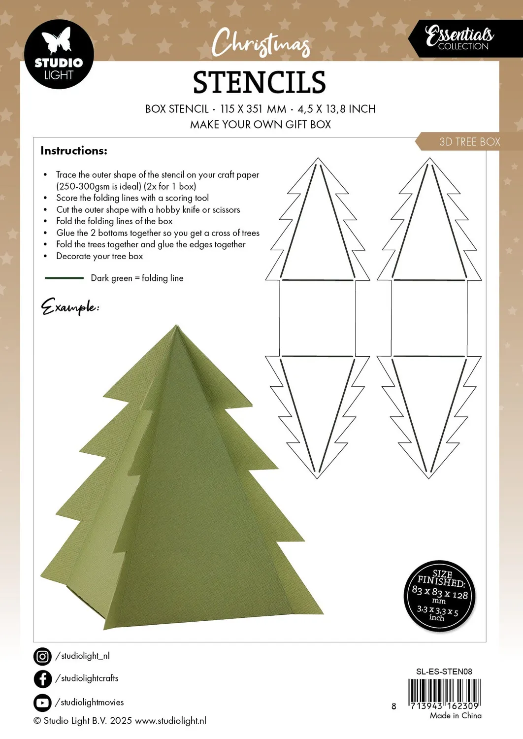 StudioLight Essentials Stencil 3D Tree Box A4 Schablone