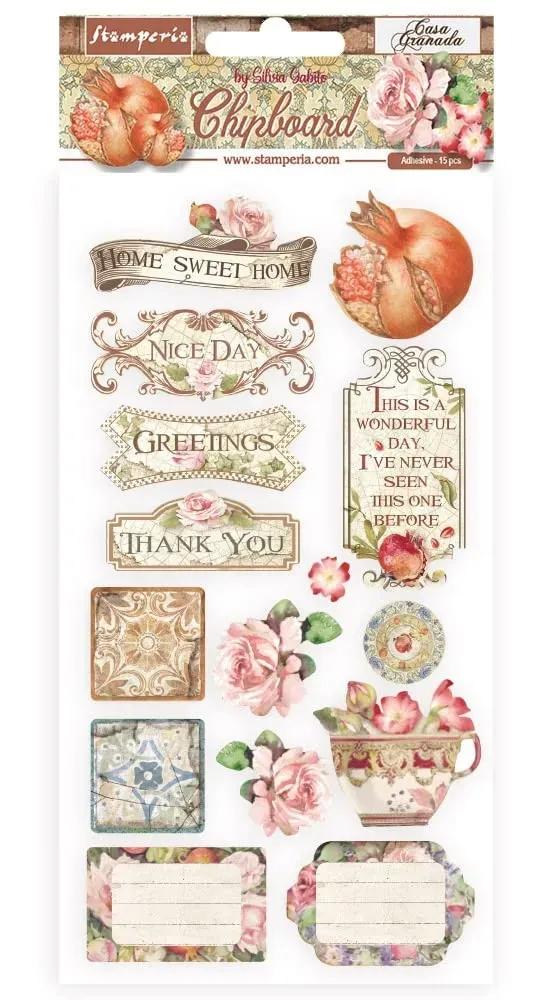Stamperia Casa Granada Chipboard 15x30 Graupappe gestanzt