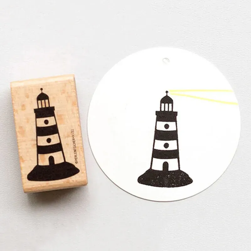 Perlenfischer Leuchtturm Holzstempel 47x27 mm maritim