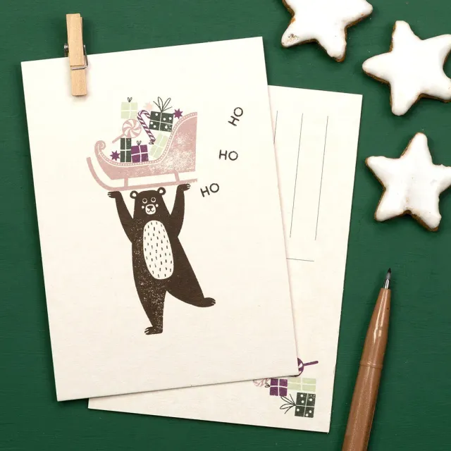Perlenfischer Weihnachtsbär Grußkarte A6 Stempellook