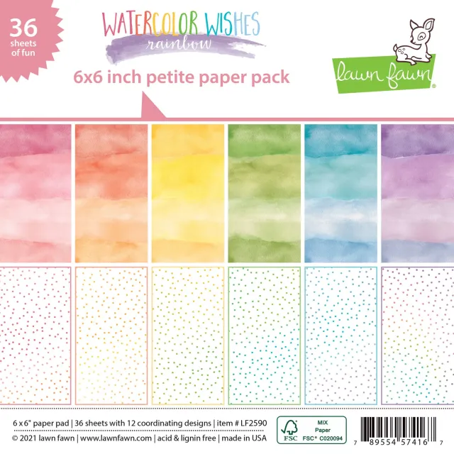 Lawn Fawn Watercolor Wishes Rainbow Papierblock 6x6 36 Blatt