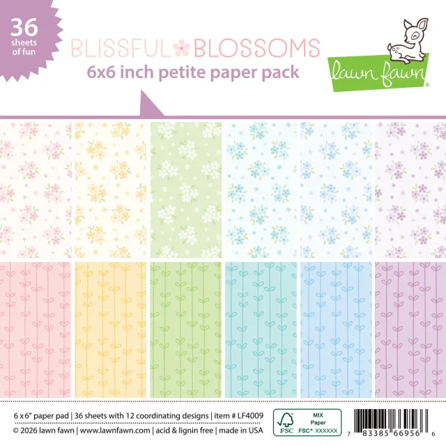 Lawn Fawn Blissful Blossoms Petite Paper Pack 6x6 36 Blatt Pastell