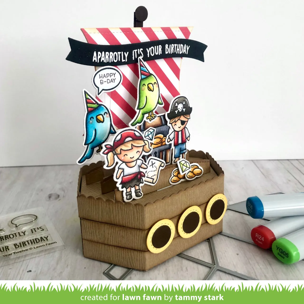 Lawn Fawn Year Twelve Stempelset Papagei Geburtstag