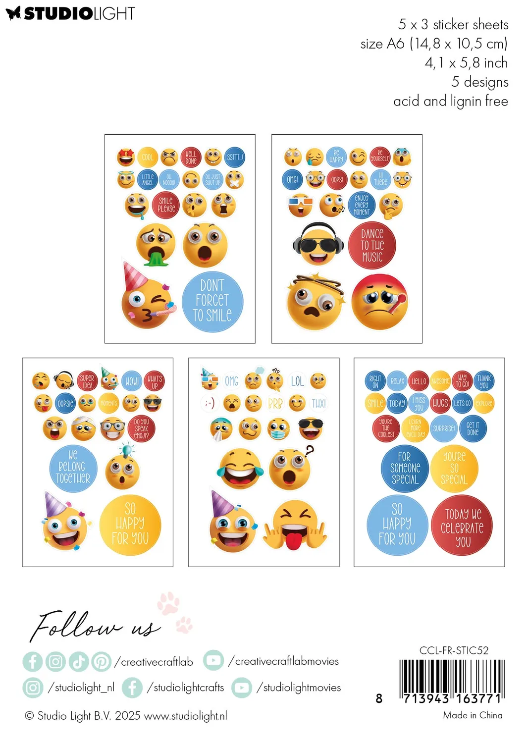 StudioLight Creative Craftlab Friendz Smile please Stickerblock 15 Blatt