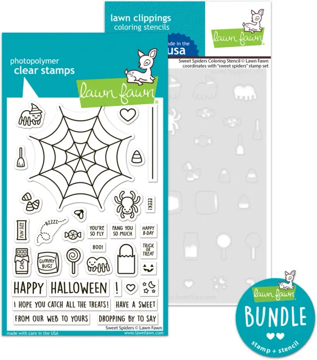 Lawn Fawn Sweet Spiders Stempelset mit Schablonen Halloween