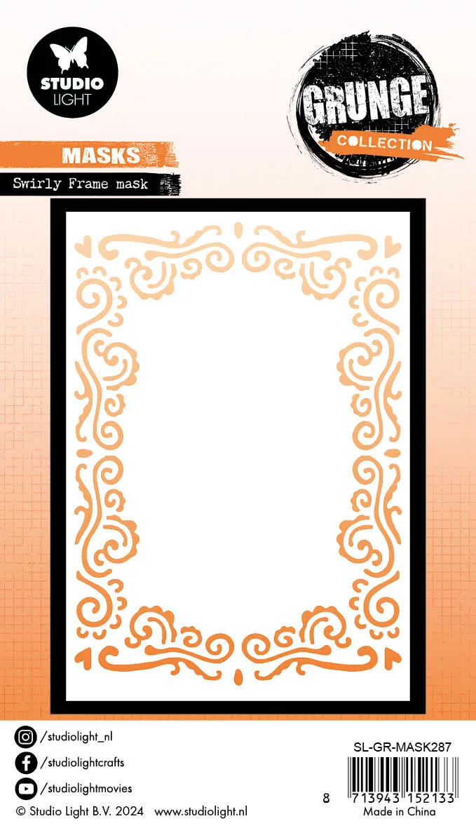 Studio Light Grunge Swirly frame Mask Schablone A6 Rahmen