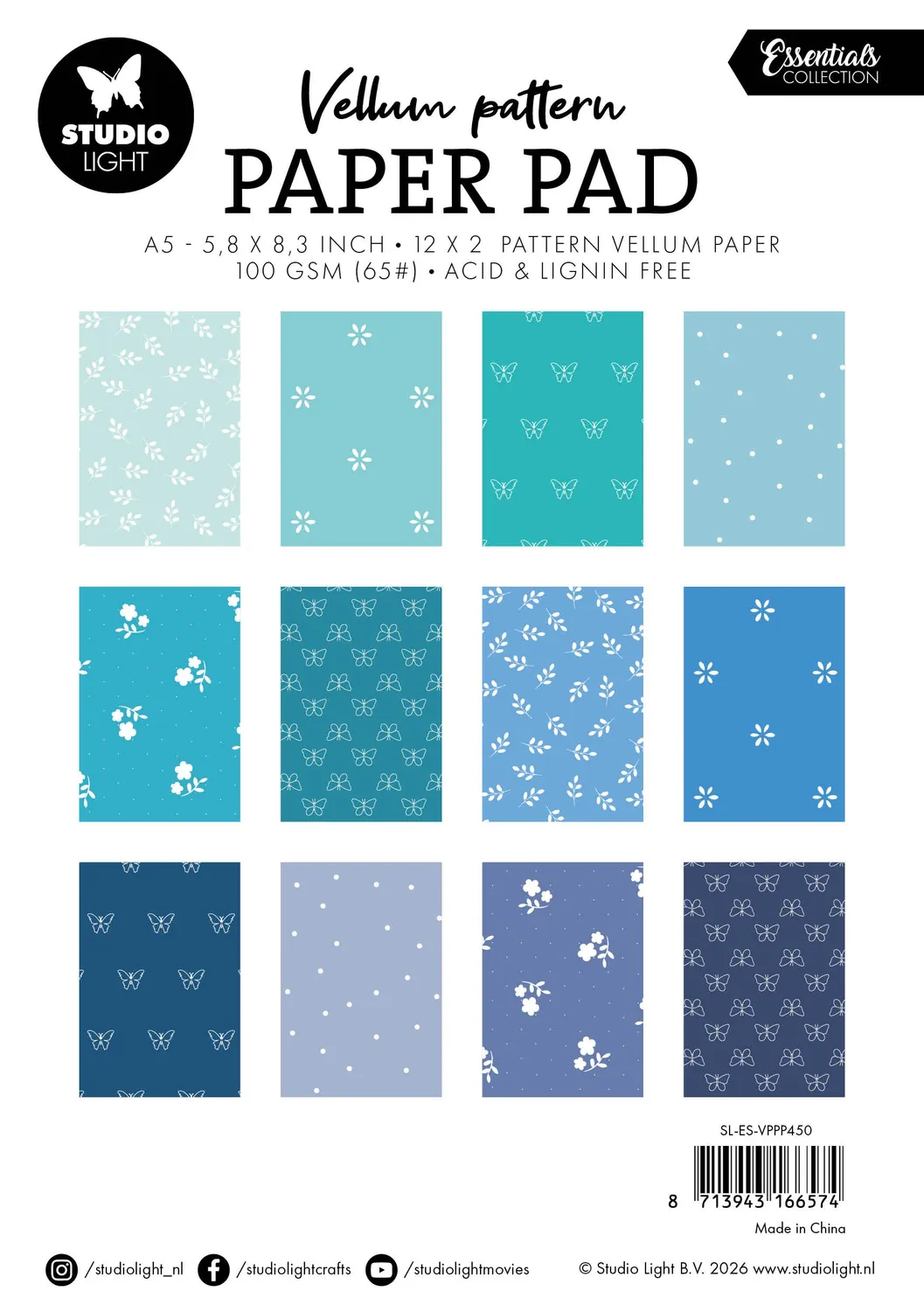Studio Light Essentials Spring Blue Print Vellumblock 24 Blatt