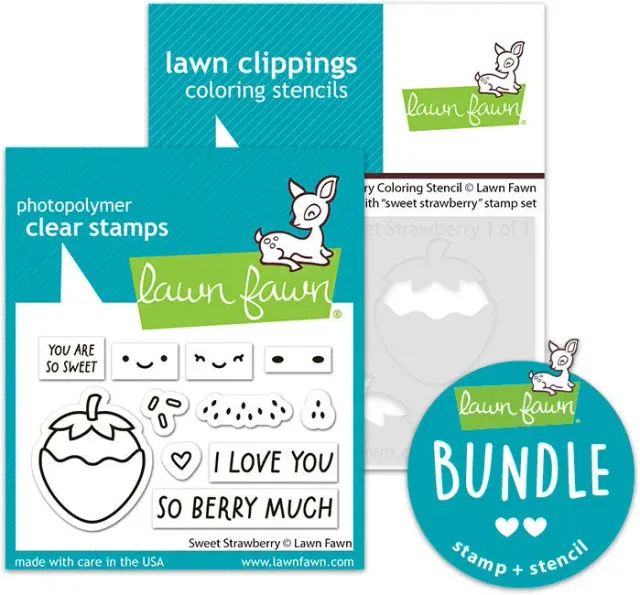 Lawn Fawn Sweet Strawberry Stempelset mit Schablone Valentinstag