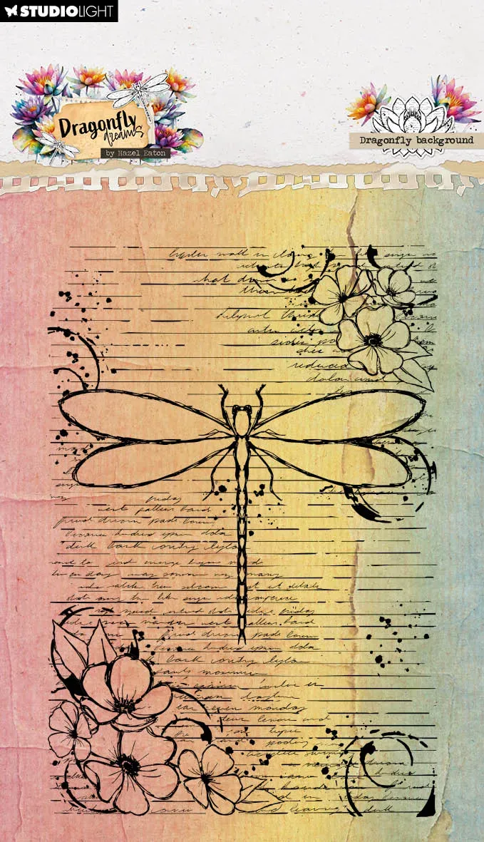 Hazel Eaton Dragonfly Dreams Clear Stamp Libelle Hintergrund 93x136