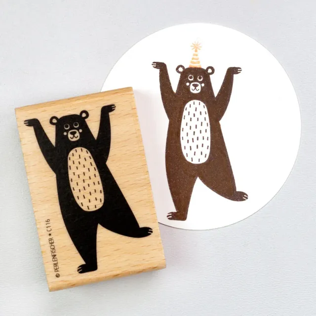 Perlenfischer Braunbär Stempel Holz 57x38 mm