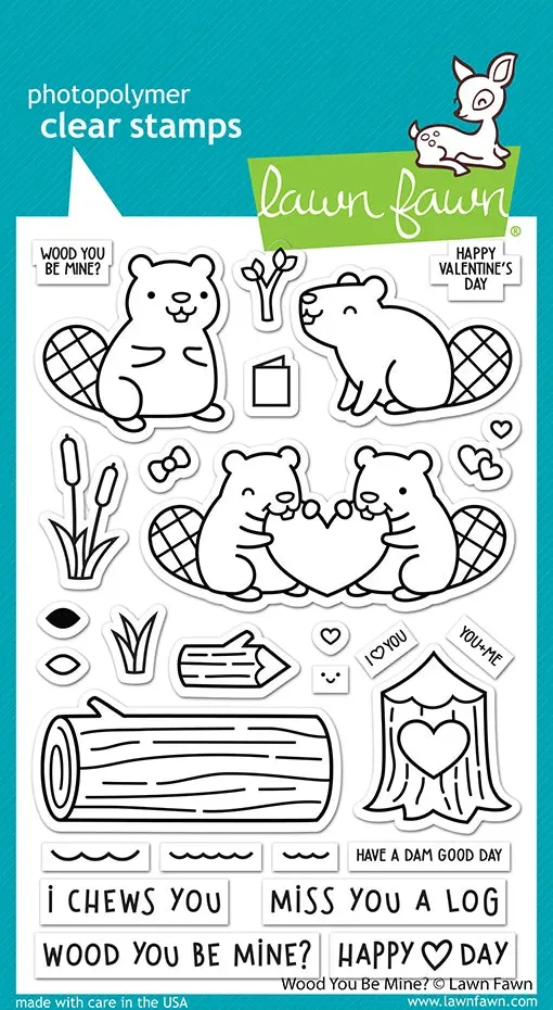 Lawn Fawn Wood You Be Mine LF3011 Stempelset Biber Liebe