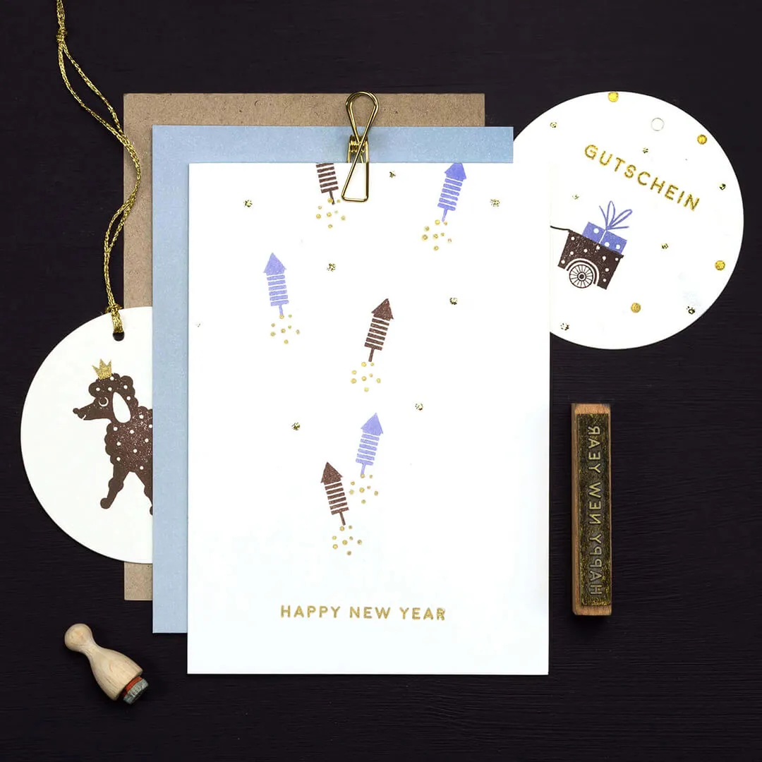 Perlenfischer Happy New Year 2 Stempel 3x48 mm Text