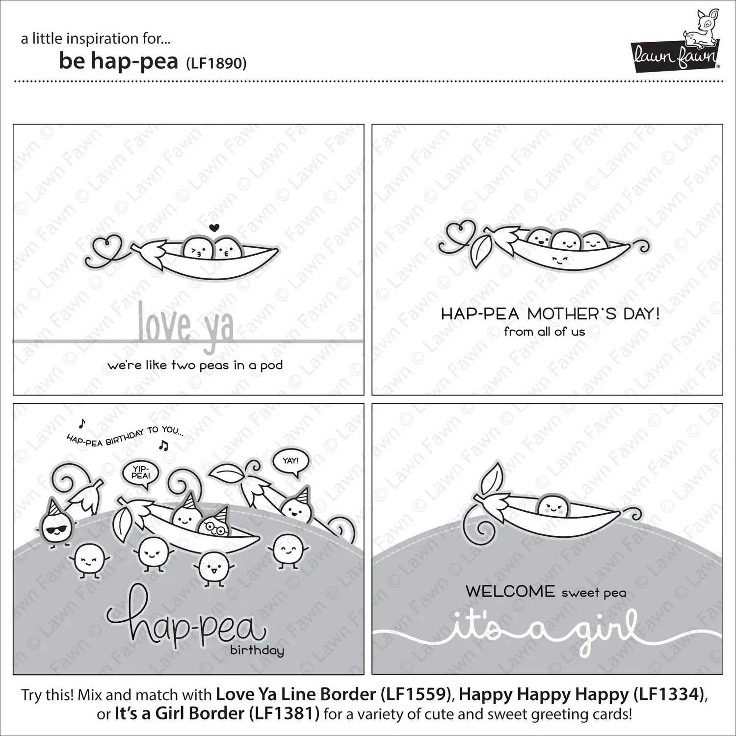 Lawn Fawn Be Hap-pea Stempel Erbsen Geburtstag