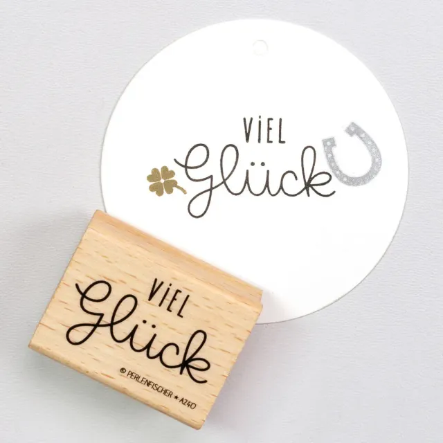 Perlenfischer Viel Glück 2 Stempel 25x40mm Holz