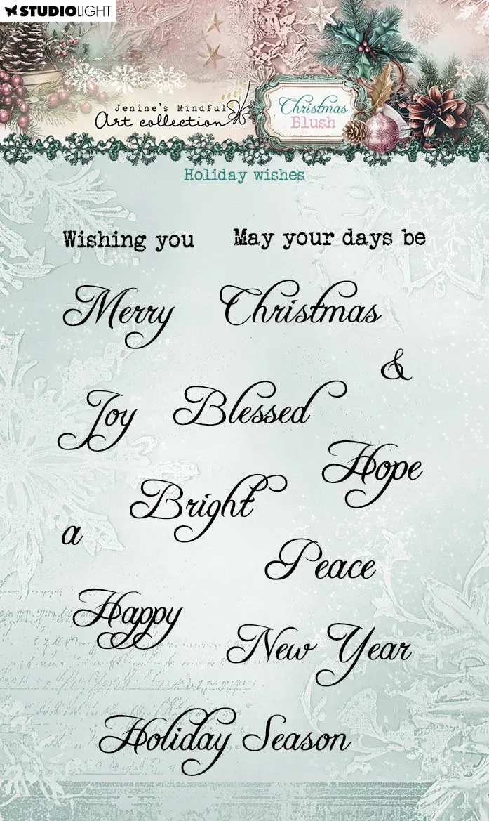 Jenine's Mindful Art Christmas Blush Holiday wishes Clear Stamp