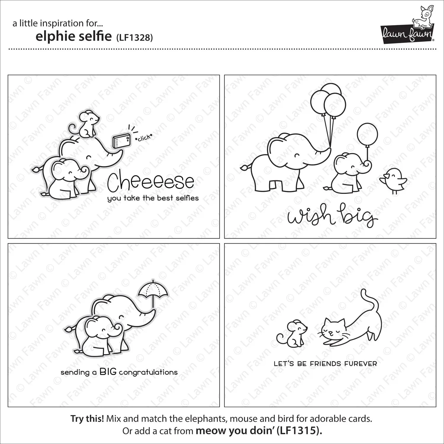 Lawn Fawn Elphie Selfie Clear Stamps Elefant Geburtstag