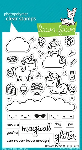 Lawn Fawn Unicorn Picnic Stempelset Einhorn Geburstag