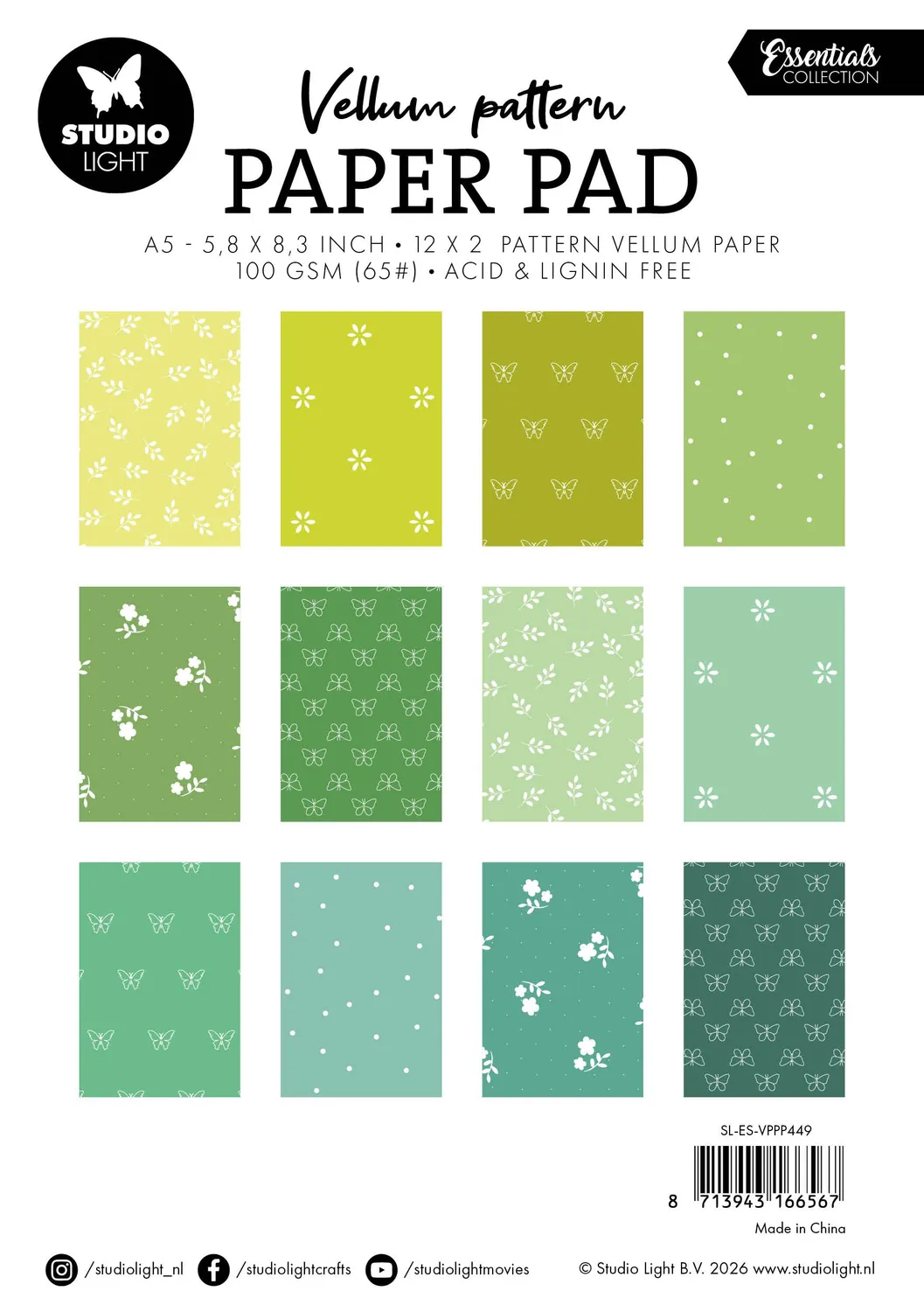 StudioLight Essentials Vellum Paper Pad Transparentpapier grün 24 Blatt