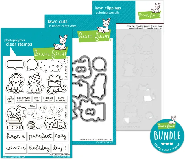 Lawn Fawn Cozy Cats Stempel + Stanzen Bundle Winter