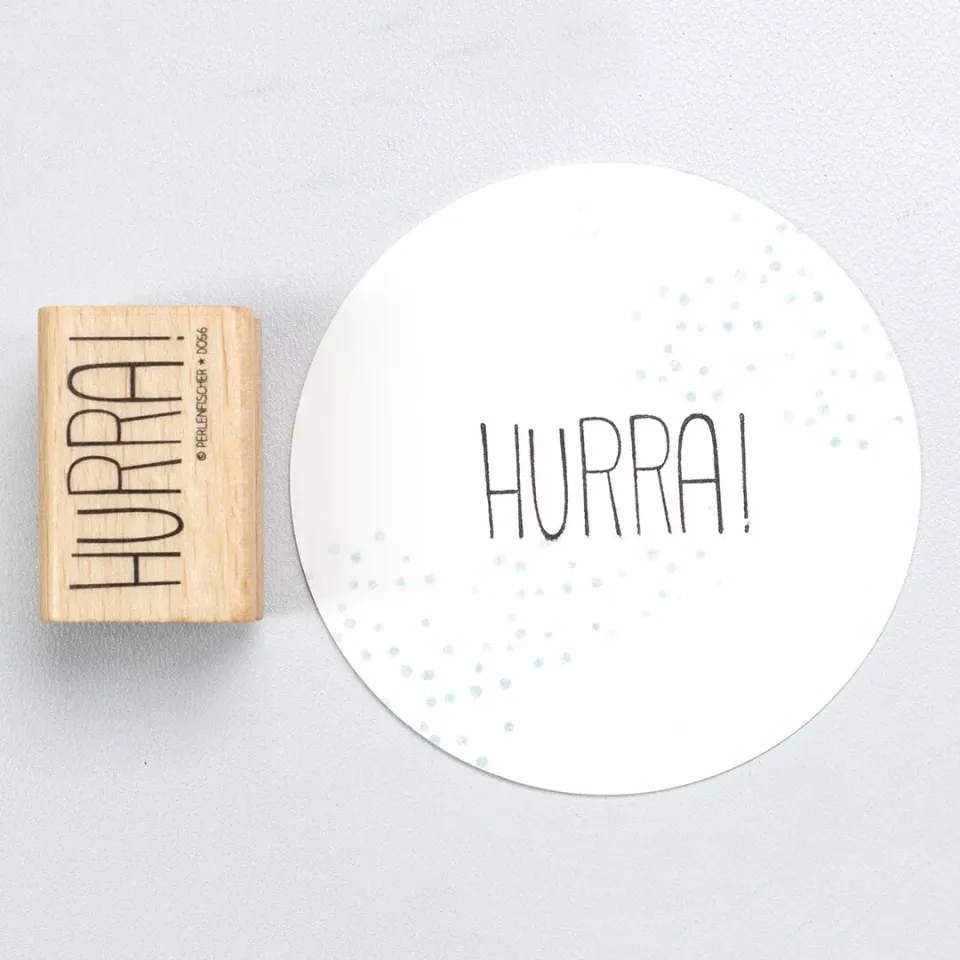 Perlenfischer Hurra Holzstempel 15x31 mm für Karten