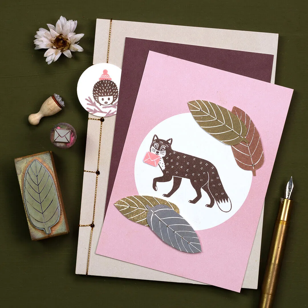 Perlenfischer Fuchs laufend Stempel 66 x 42 mm Holz