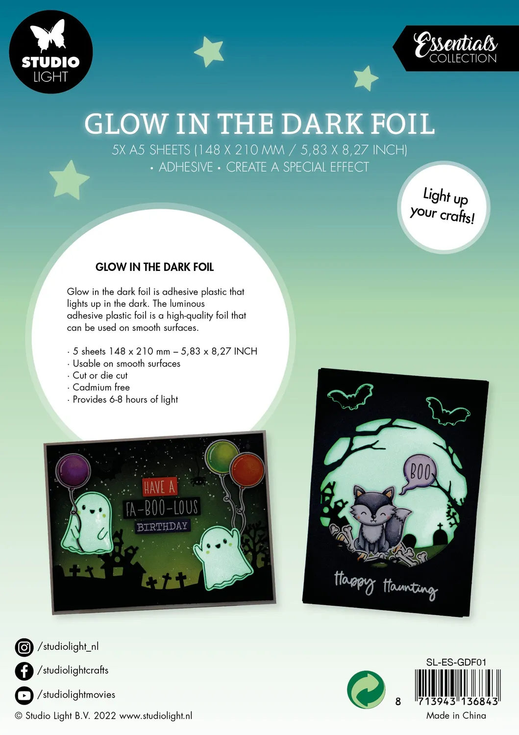 StudioLight Essentials Glow In The Dark Folie 5 Blatt A5 nachtleuchtend