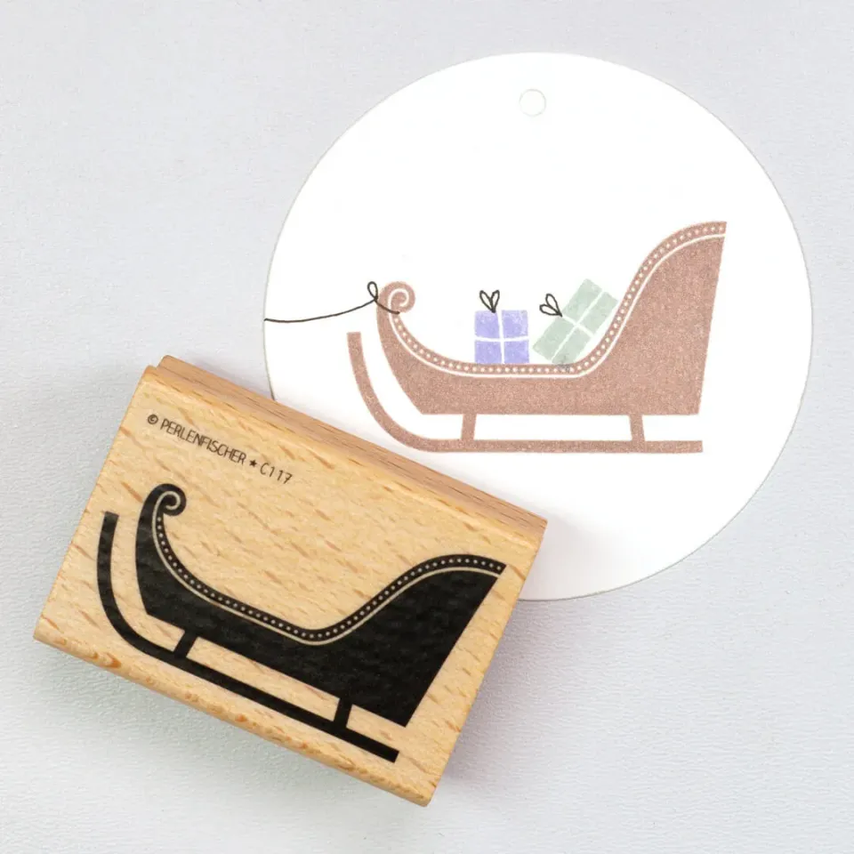 Perlenfischer Weihnachtsschlitten Stempel 32x52mm Holz
