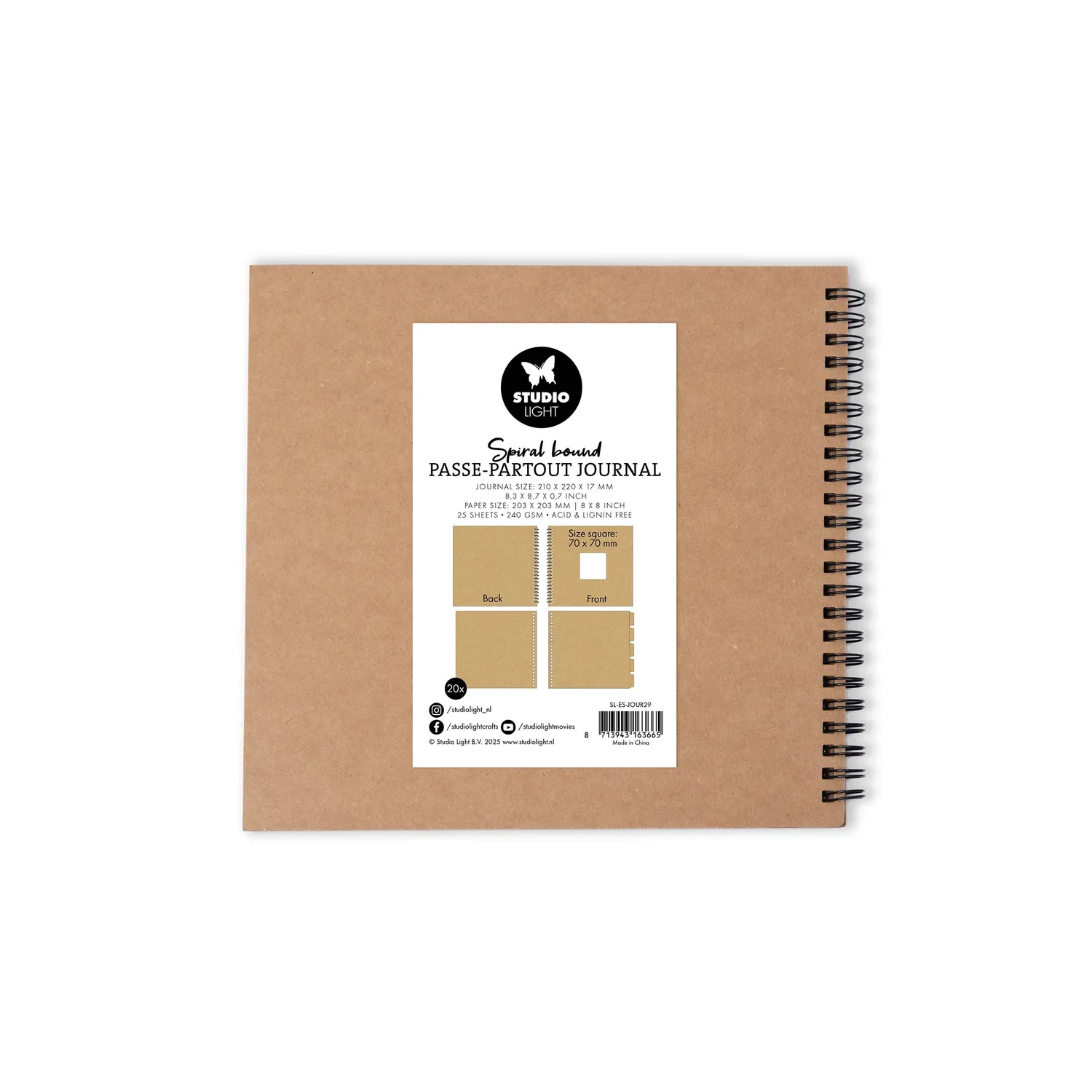 StudioLight Essentials Spiral Journal Kraft 8x8 Inch